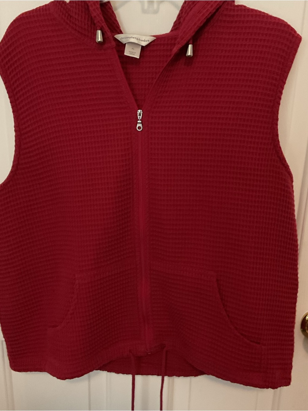 Christopher & Banks Hooded Waffle-Knit Zip Vest in Deep Red